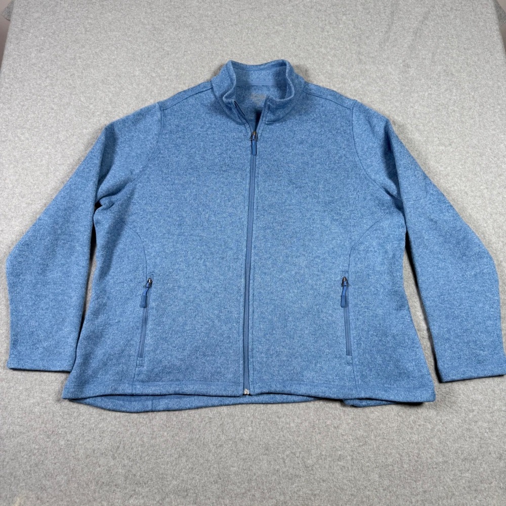 Vermont Country Store Women 2X XXl Blue Sweater Fleece Full Zip Jacket Mock Neck